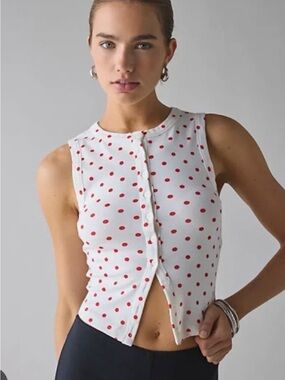 BDG White Sleeveless Crop Top with Red Polka Dots